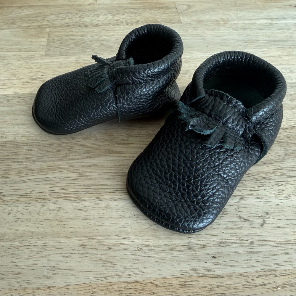 Freshly Picked | Black Leather Kids Moccasins | Size 2